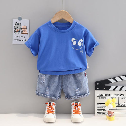 Boys casual suit denim shorts short sleeve two-piece set